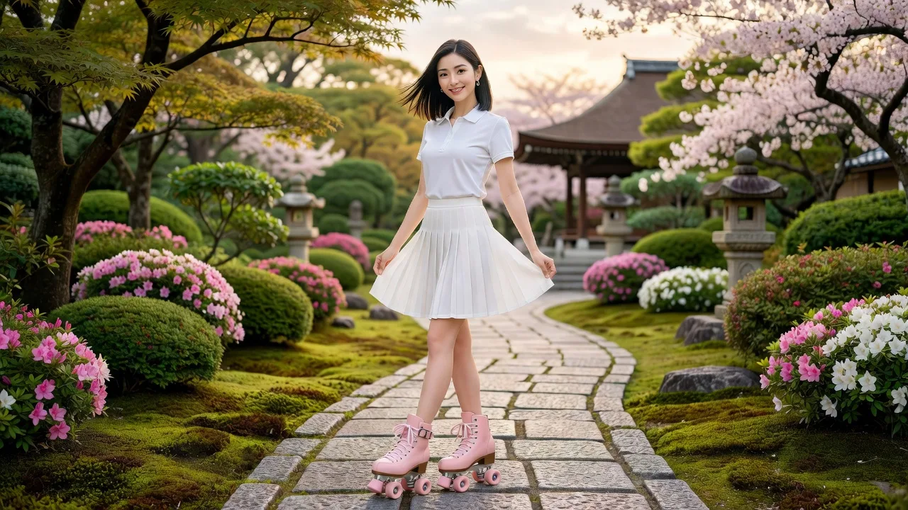 Sakura Performance Skirt — elegant woman in flowing performance skirt and skates